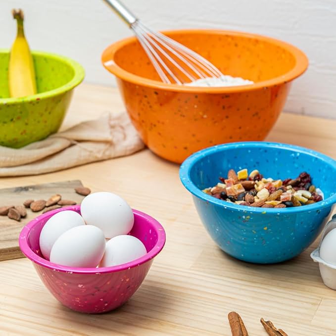 Confetti Nesting Mixing Bowls Set - 4-Piece Colorful Kitchen Bowls (18oz, 1.25QT, 2.5QT, 4QT) - BPA-Free, Dishwasher Safe, Space-Saving Design Vibrant Color