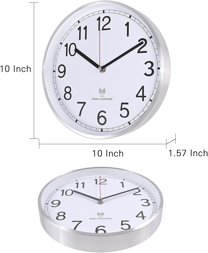 Atomic Analog Wall Clock, 10Inch Radio Controlled Sets Automatically Wall Clock, Decorative for Living Room Office School