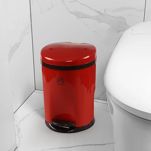 2.6 Gallon Round Step Trash Can, Plastic Round Garbage Container Bin, Red