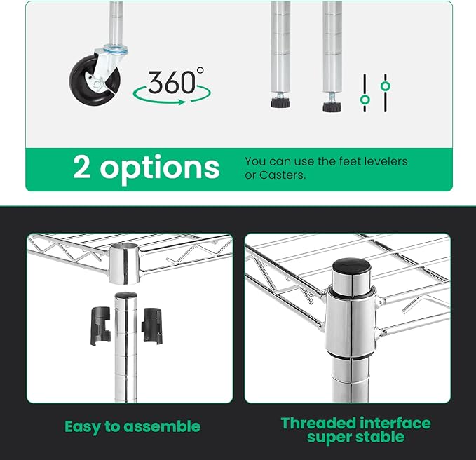 PayLessHere Commercial Grade 6 Tier Adjustable Storage Shelf Heavy Duty Metal Shelf NSF Certified Wire Shelving Unit with Wheels 6000LBS Capacity 18" D x 48" W x 72" H,Chrome