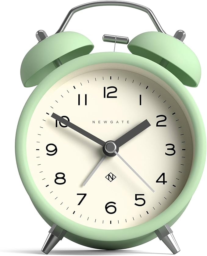 NEWGATE® Charlie Bell Echo Alarm Clock | Modern take on Classic Twin Bell Clock | Neo Mint | Easy to Read Numbers | Ideal for Bedside, Desk or Shelf | Modern Retro Bedroom & Office Accessory