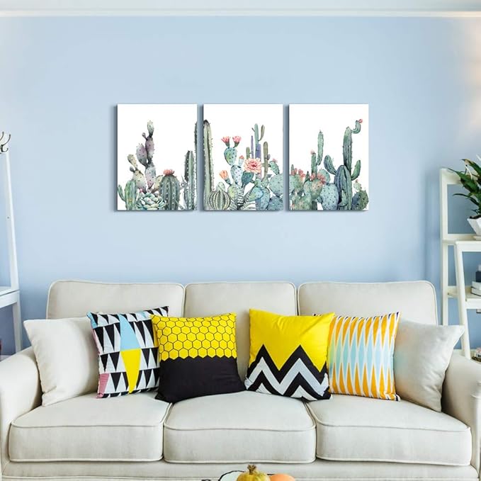 Canvas Wall Art For Bedroom Living Room Canvas Prints Artwork Bathroom Wall Decor Green Plants Succulent Cactus Flower Painting 20" X 28" 3 Pieces Modern Framed Ready To Hang Office Home Decorations