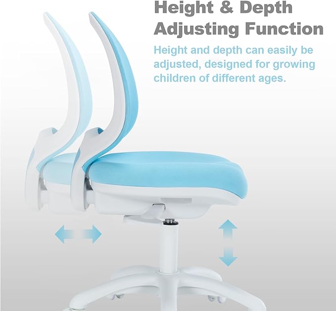 Kids Desk Chair, Boy's Girl's Child Children Study Office Computer Chair, Ergonomic Design, Adjustable Height and Seat Depth (Sky Blue)