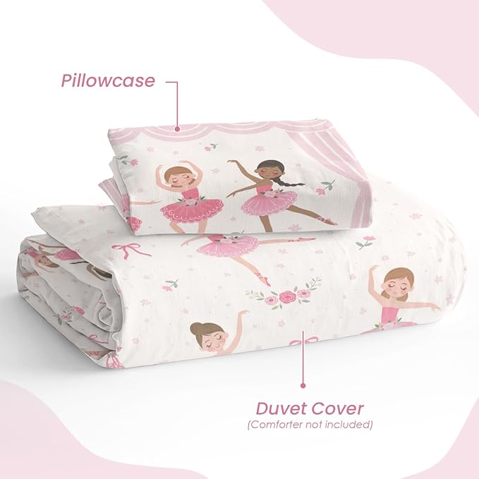 SANDJEST Ballet Duvet Cover Sets Twin Size for Kids Girls, Include 1 Polyester Comforter Cover 68x86 Inches and 1 Pillowcase 20x26 Inches, Comforter Not Included, Gift for Christmas Birthday