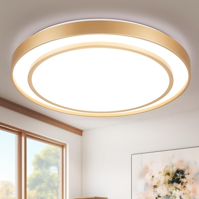 20 inch Flush Mount Ceiling Light Fixture LED 36W, Gold Dimmable Fixture Ceiling Mount Overhead, Modern Close to Ceiling Light 5CCT for Living Room,Kitchen, Bedroom