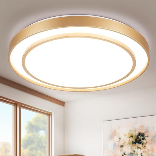 20 inch Flush Mount Ceiling Light Fixture LED 36W, Gold Dimmable Fixture Ceiling Mount Overhead, Modern Close to Ceiling Light 5CCT for Living Room,Kitchen, Bedroom