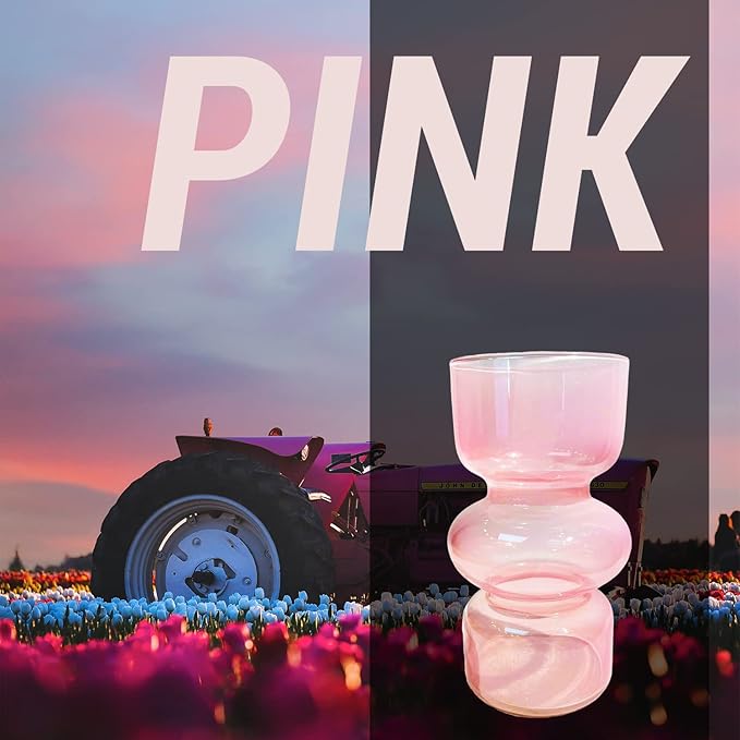 BLOFLO Pink Transparent Glass Hydroponic Vase, 7Inches Colored Glass Vase for Flower, Modern Geometric Three-Layer Floral Vases for Home Office Wedding Table Décor(Pink)