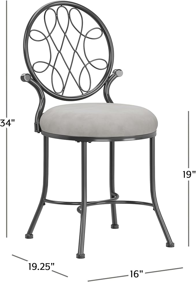 Hillsdale O'Malley Vanity Stool with Spiral Pattern Design, Metallic Gray Fabric