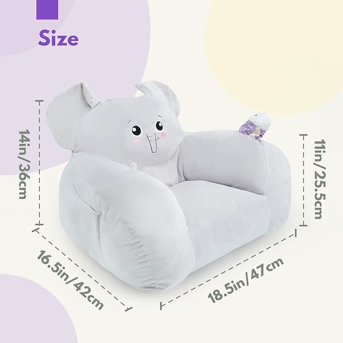 Lovvie & Joy Toddler Sofa Chair, Soft Toddler Kids Chair with Learning Toy Phone,Cloth Book and Rattle Toy,Toddler Chair Couch for Boys and Girls Ages 1+ Years Elephant