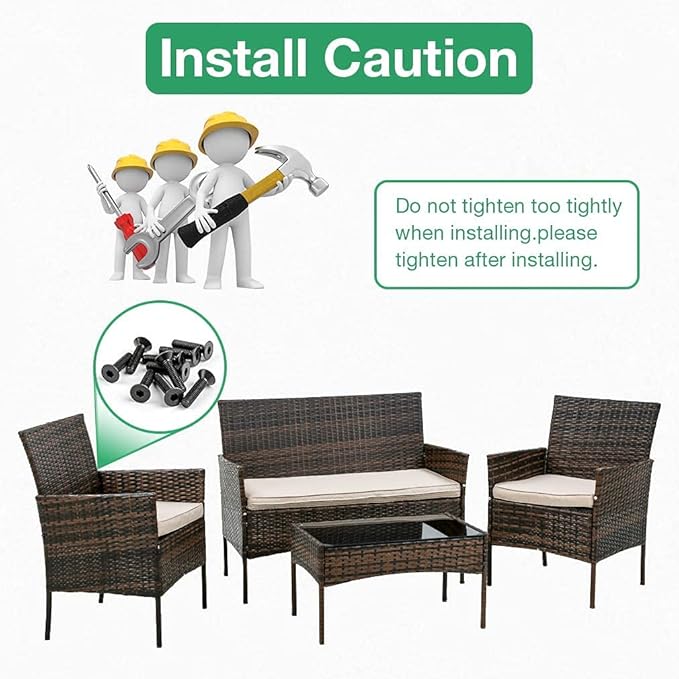 Outdoor Patio Furniture Sets 4 Pieces Patio Set Rattan Chair Wicker Sofa Conversation Set Patio Chair for Backyard Lawn Porch Poolside Balcony Garden Furniture Sets with Coffee Table (Brown)