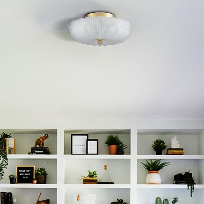 DIRYZON 12 Inch Semi Flush Mount Ceiling Light,Modern Ceiling Lights,3-Light Brass Ceiling Light with Sanding Glass for Hallway Kitchen Living Room Bedroom