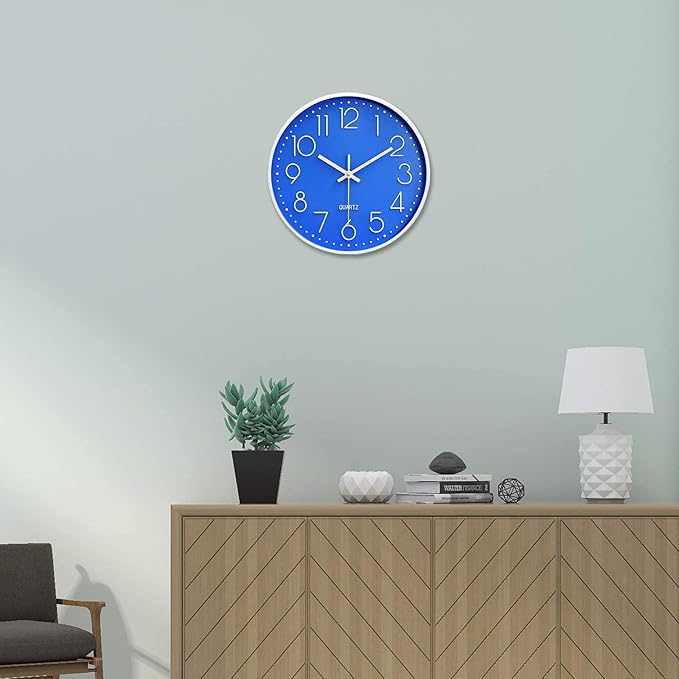 Large Digital Wall Clock 12 Inch Simple Silent Wall Clocks Decorative Clock for Bathroom, Living Room, Kitchen, Classroom, Office Easy to Read - Blue
