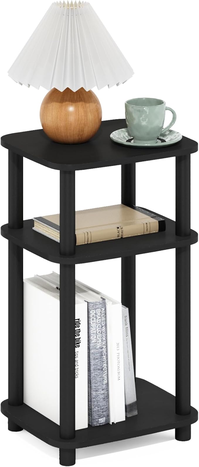 Furinno Just 3-Tier Turn-N-Tube Curve End Table, Side Table, 1-Pack, Americano/Black