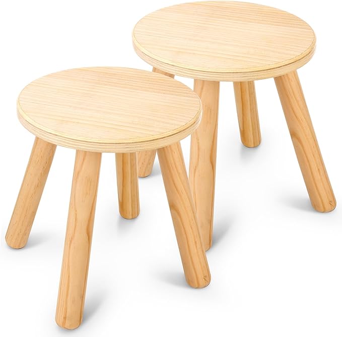 Wingyz Wooden Step Stools for Kids, 10 Inch Solid Kids Chairs Perfect Matched Sensory Table, Multi-Purpose Children Sitting Stool for Playroom Bathroom (Natural, 2 Pack)