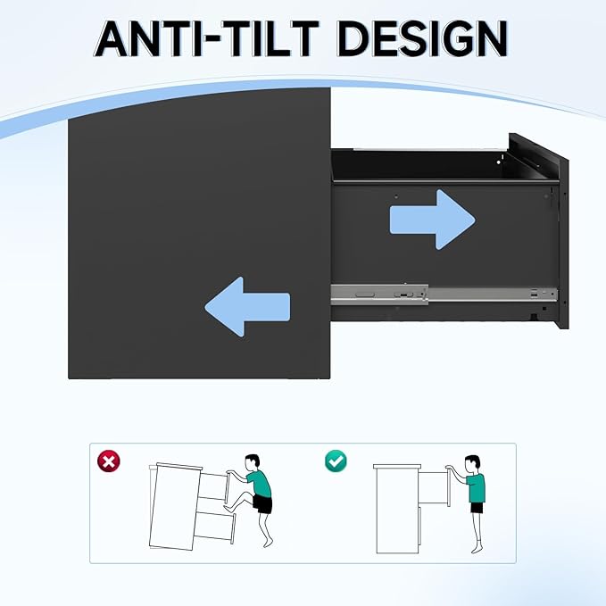 Lateral Filing Cabinet,2 Drawer File Cabinet with Lock,Office Lateral File Cabinets for Legal/Letter A4 Size,Require Assembly, Black