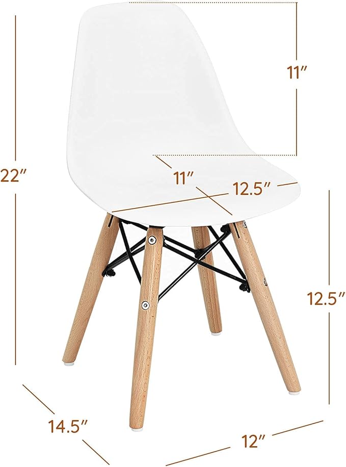 Costzon Kids Chair 4 Pcs, Toddler Chair in Mini DSW Size w/Solid Wood Legs, Wire Steel Base, Curved Backrest, Mid-Century Plastic Study Chair for Children of 3+, Ideal for Nursery, School & Home Use