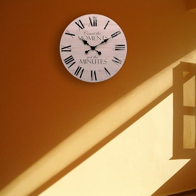 24 Inch Inspritional Silent Quartz Clock,White Distressed Shiplap Farmhouse Wooden Wall Clocks for Indoor Decor