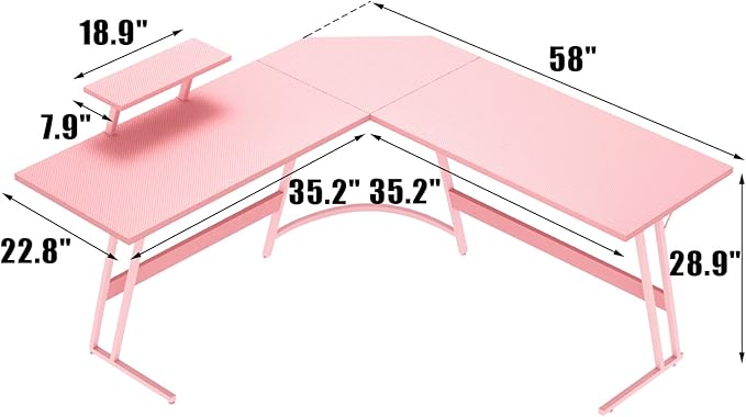 Homall Pink L Shaped Gaming Desk Computer Corner PC Desk Table with Large Monitor Stand for Home Office Studying Writing Workstation, Gift for Girls and Women (Pink, 57 Inch)