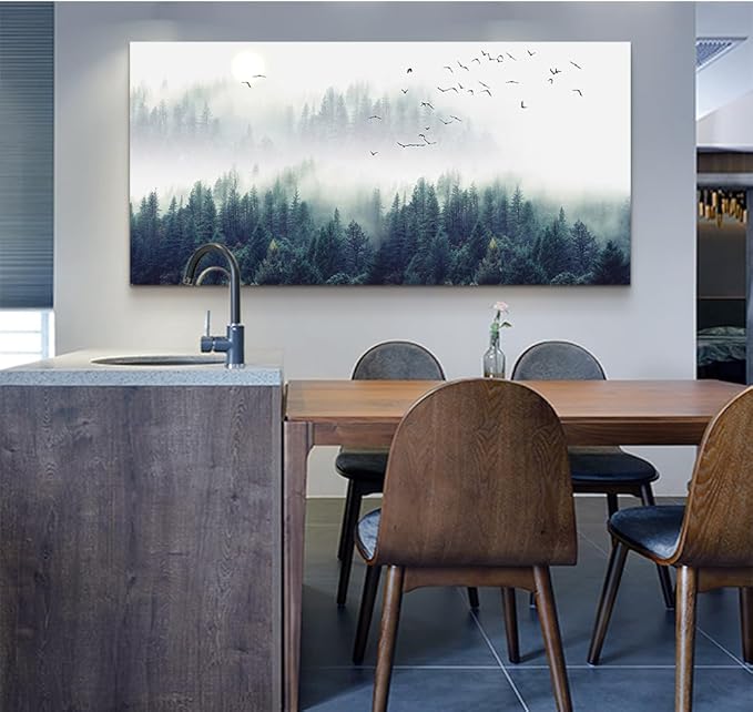 Wapluam Canvas Wall Art For Living Room Bedroom Wall Decor Modern Home Decor Office Wall Decorations Fog Forest Landscape Wall Painting Stretched And Framed Pictures Ready To Hang Art Works 40 X 20