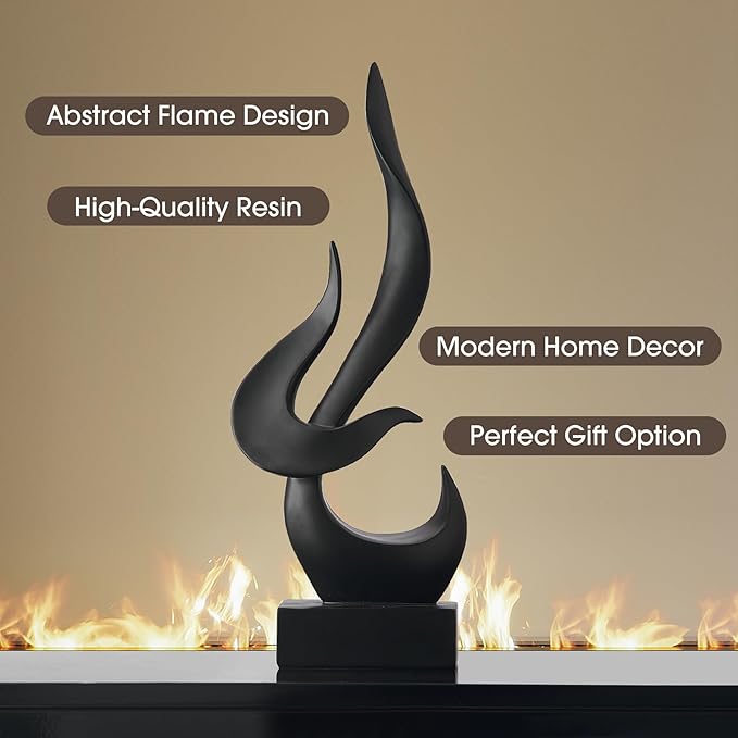 AWNR Black Flame Abstract Sculpture Resin Art Statue Modern Home Decor for Living Room TV Stand Office Shelf Accents Minimalist Figurines Centerpiece Table Decorations