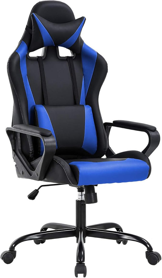 BestOffice High-Back Gaming Chair PC Office Chair Computer Racing Chair PU Desk Task Chair Ergonomic Executive Swivel Rolling Chair with Lumbar Support for Back Pain Women, Men,Blue