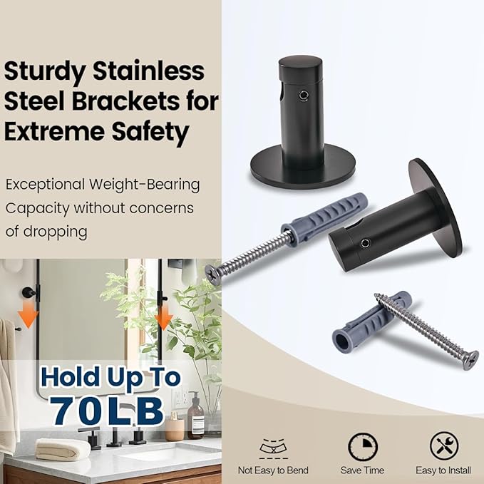 ANDY STAR 22"x34" Matte Black Pivot Mirror for Bathroom, Metal Frame Bathroom Mirrors for Wall，Rectangle Titling Vanity Wall Mirror with Rounded Corner Design Hangs Vertically Only