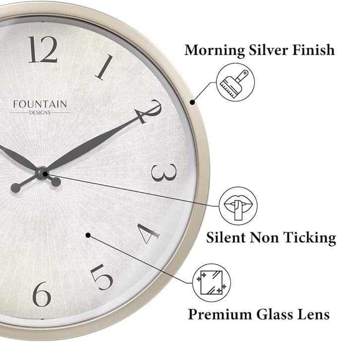 12 Inch Small Modern Farmhouse Wall Clock, Non Ticking Silent Clock, Modern and Vintage (Morning Silver)