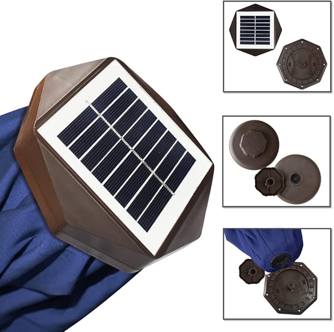 EliteShade USA 10-Year-Non-Fading Solar 9ft Market Umbrella with 80 LED Lights Patio Umbrellas Outdoor Table Umbrella with Ventilation, Navy Blue