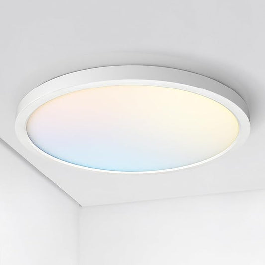 ASD LED 24" Round Flush Mount Ceiling Light Fixture, Low Profile Surface Lighting | 5CCT, Dimmable, Ultra-Thin, ETL Listed | 38W 2700LM 2700-6000K 100-277V | Kitchen, Bedroom, Hallway Lamp | White