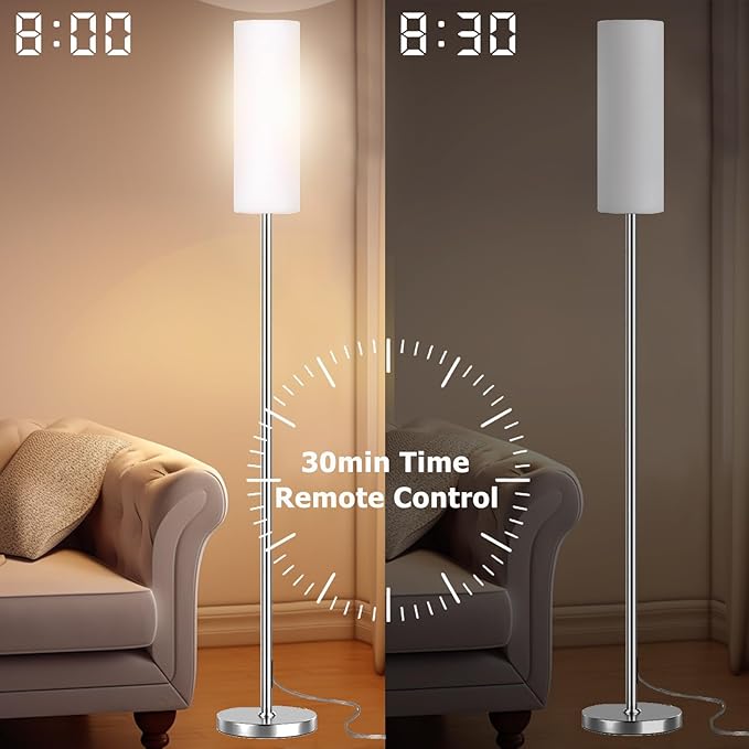 Smart LED Floor Lamp with APP Control & RGB Colors - Dimmable Standing Lamp for Living Room, Bedroom, Gaming - Remote, Timer, 9W Bulb Included, 67" Modern Tall Lamp (Silvery)