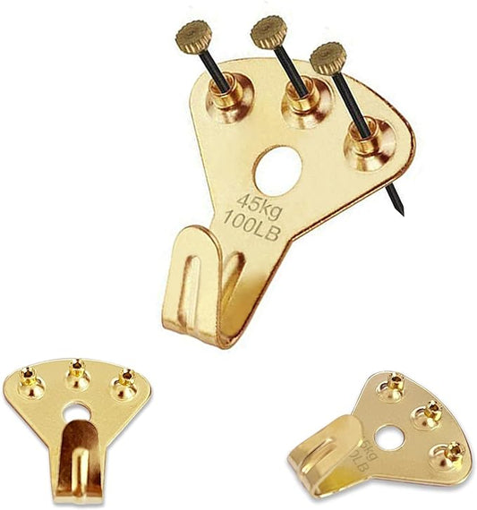 100lb Picture Hangers, 10pcs Heavy Duty Picture Hanging Hooks with Nails, Picture Hooks for Hanging Pictures, Plaster Wall Hangers, Professional Picture Hanging Kit for Wooden Wall/Drywall