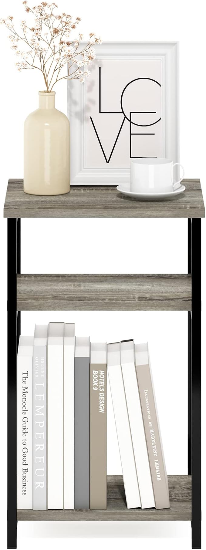 Furinno Just 3-Tier Metal Frame End Table with Storage Shelves, 1-Pack, French Oak