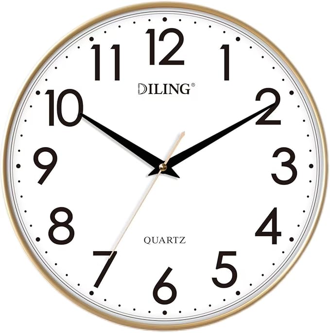 13 Inch Round Wall Clock Silent Non-Ticking Battery Operated Large Display Analog for Living Room Bedroom Study and Kitchen Decor(Gold)
