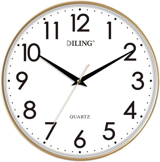 13 Inch Round Wall Clock Silent Non-Ticking Battery Operated Large Display Analog for Living Room Bedroom Study and Kitchen Decor(Gold)