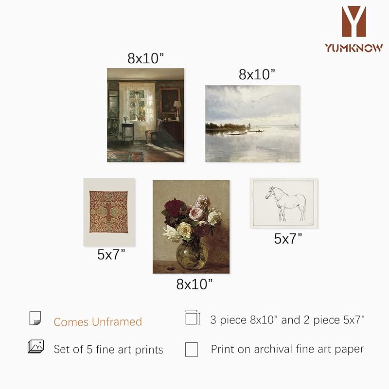 Neutral Wall Art for Boho French Country - Aesthetic Flower Landscape Lake Poster - Vintage Modern Farmhouse Wall Decor - Bathroom Picture Bedroom Print - Green Cottagecore Room Decor - Gallery Set 5