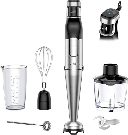 KOIOS Immersion Blender Handheld - Trigger Variable Speed 5-in-1 Immersion Hand Blender 1100W, Anti-Scratch Stainless Steel Shaft, Chopper & Milk Frother, Non-BPA for Soup, Baby Food and Smoothies