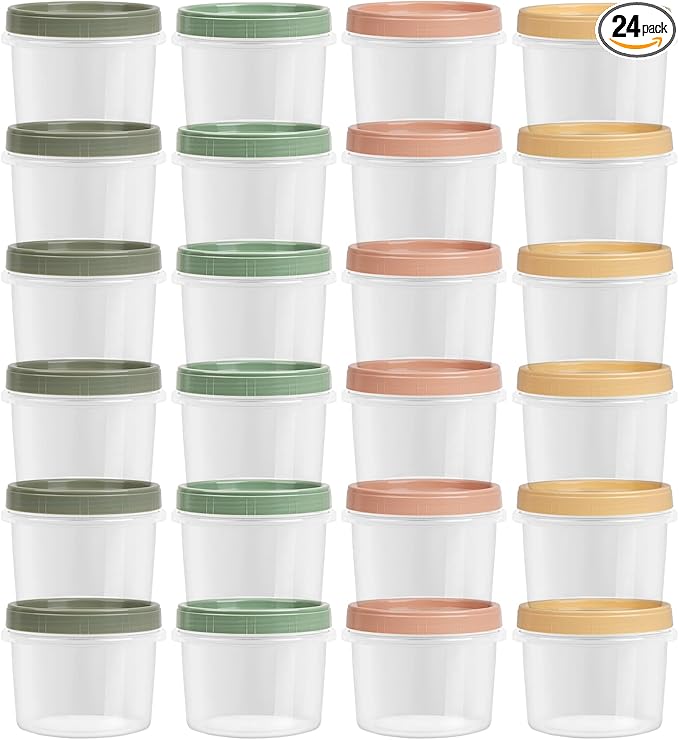 8 Oz Small Food Containers with Lids, 24 Pack, 1-Cup Reusable Snack Containers with Screw Top for Food Small Portions Meal Prep Freezer Storage, Microwave Freezer Dishwasher Safe, 4 Colors