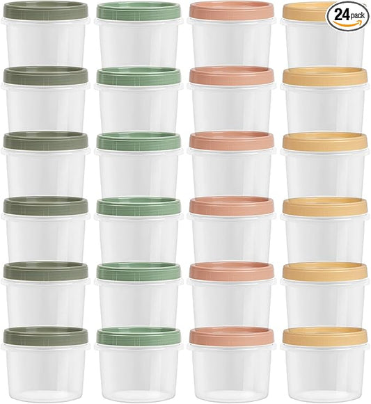 8 Oz Small Food Containers with Lids, 24 Pack, 1-Cup Reusable Snack Containers with Screw Top for Food Small Portions Meal Prep Freezer Storage, Microwave Freezer Dishwasher Safe, 4 Colors