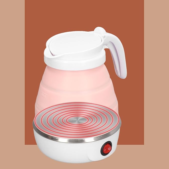Folding Electric Kettle, US Plug 110V 400W Collapsible Hot Water Kettle with Detachable Power Cord for Desktop (Pink)
