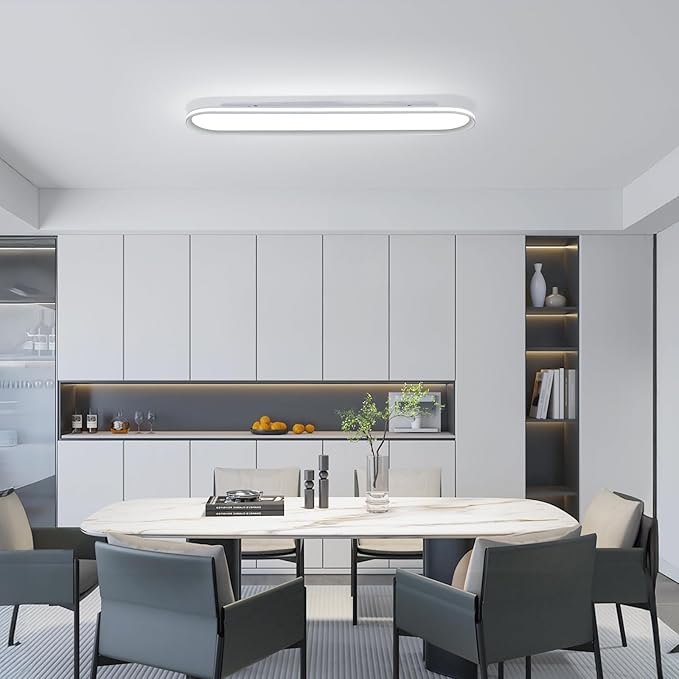 37.4" Metal LED Ceiling Light,Slim, Edge Lit - 55W Full Spectrum Linear Ceiling Lamps,6500K Cool White Modern Ultra Thin Low Profile Light Fixture for Kitchen, Garage Home & Office Hallway