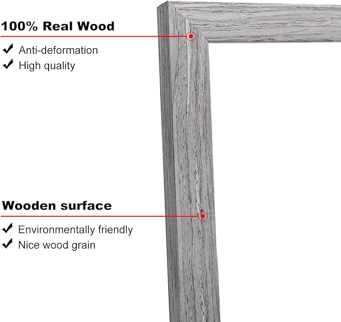 KINLINK 12x16 Picture Frame Grey, Solid Wood Frames with Acrylic Plexiglass for Pictures 11x14/9x12 with Mat or 12x16 without Mat,Wall Display Photo Frame, Set of 4