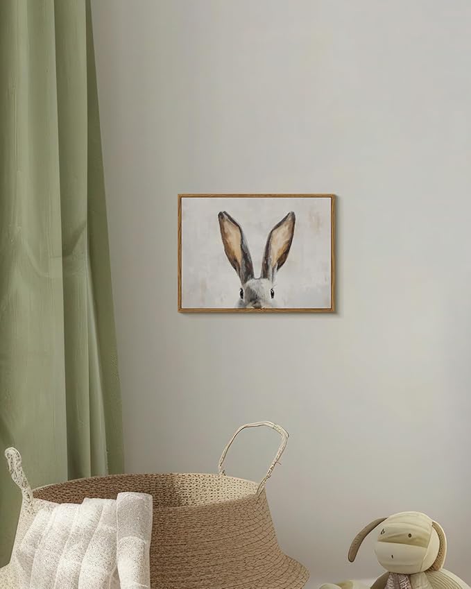 InSimSea Framed Canvas Wall Art Funny Bunny Prints Wall Decor Cute Rabbit Ears Pictures Aesthetic Room Décor Animals Artwork for Kids Room, Living Room, Bedroom or Festive Spaces 12x16In
