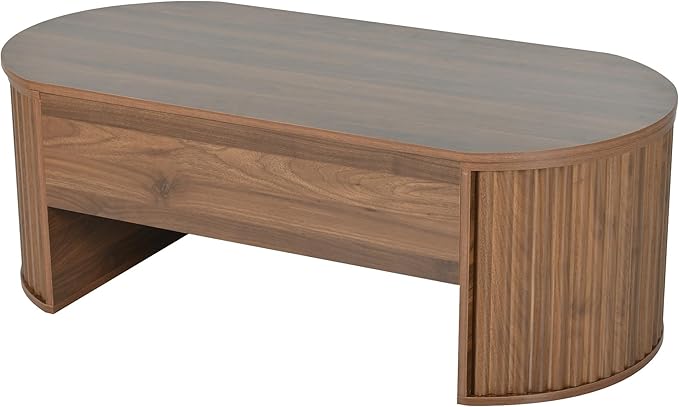 WILLIAMSPACE 47.2'' Lift Top Coffee Table with Hidden Compartment Storage, Modern Wooden Oval Center Table Accent Lift Tabletop Tea Table for Living Room, Walnut