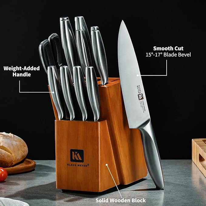 13-Piece Kitchen Knife Set With Block, High Carbon Stainless Steel and Non-Slip Handles. Rust Proof And Dishwasher Safe Cutlery
