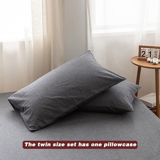 FACE TWO FACE Bedding Duvet Cover Set100% Washed Cotton Duvet Cover Linen Like Textured Breathable Durable Soft Comfy (Twin,Dark Gray)