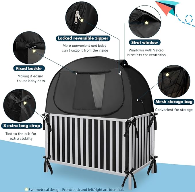 Crib Blackout Cover, Breathable Blackout Crib Cover to Block 90% of Light, Portable Crib Tent Blackout for Baby Better Napping or Sleeping