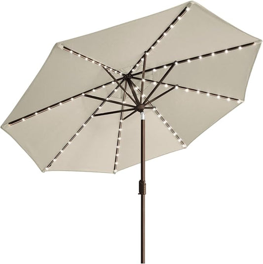 EliteShade USA 10-Year-Non-Fading Solar 9ft Market Umbrella with 80 LED Lights Patio Umbrellas Outdoor Table Umbrella with Ventilation, Antique Beige