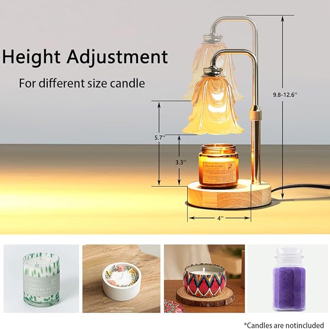 Candle Warmer Lamp with Timer Dimmer Adjustable Height for New Home House Bedroom Decor,Wax Melt Warmer with 2 Bulbs for Jar Candles, Gifts for Mom Women Friend Sister Mothers Day Birthday | Gold