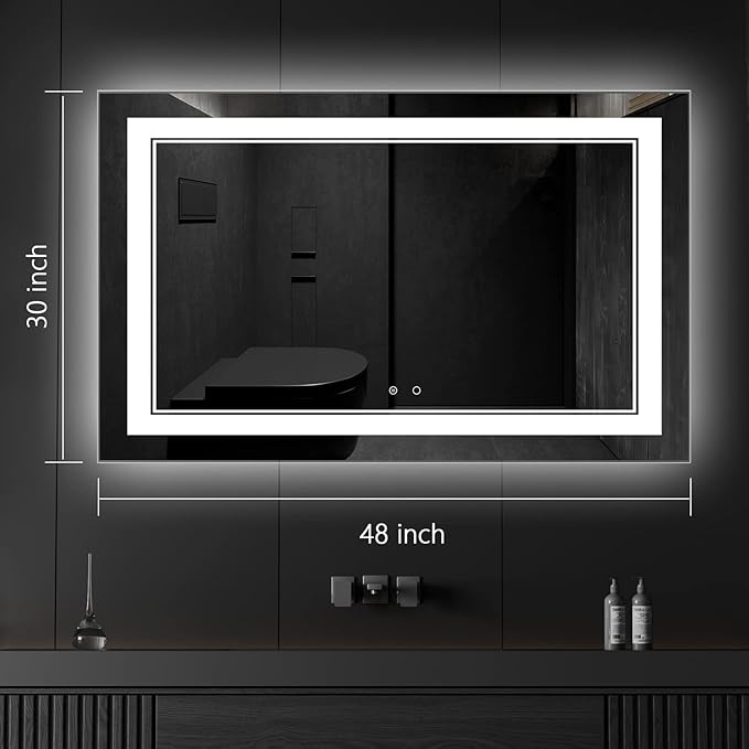 48" x 30" LED Bathroom Mirror Wall-Mounted Anti-Fog Mirror Bathroom Mirror with Lights LED Vanity Mirror Dimmable Lighted Mirrors