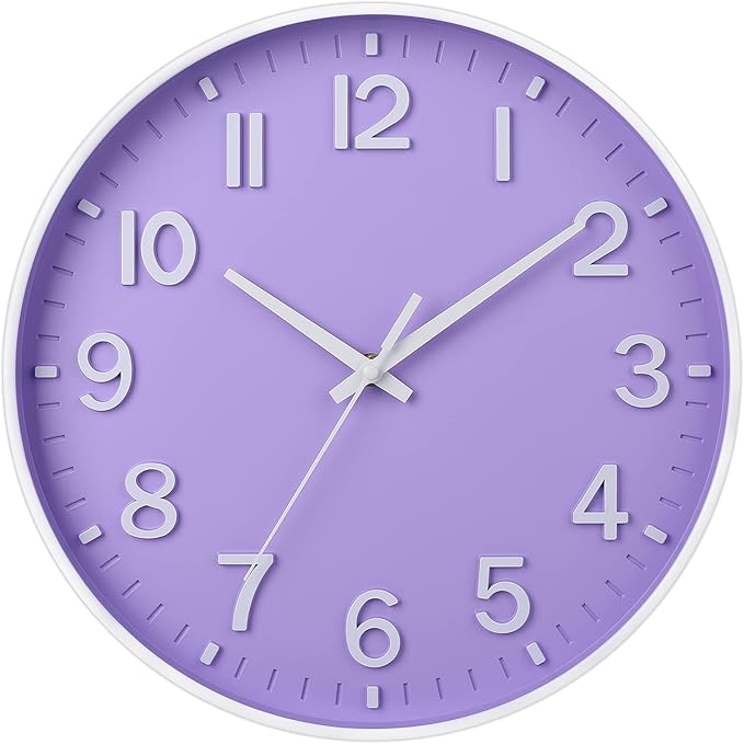 HZDHCLH Purple Wall Clocks Battery Operated,12 inch Silent Non Ticking Modern Wall Clock for Living Room Bedroom Kitchen Office Classroom Decor
